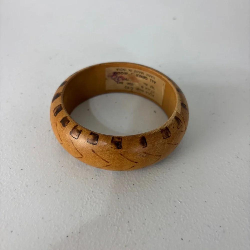 Vtg Wood Bangle Bracelet Boho Indie Festival Earthy Handmade India Women 7.5" - Picture 5 of 8